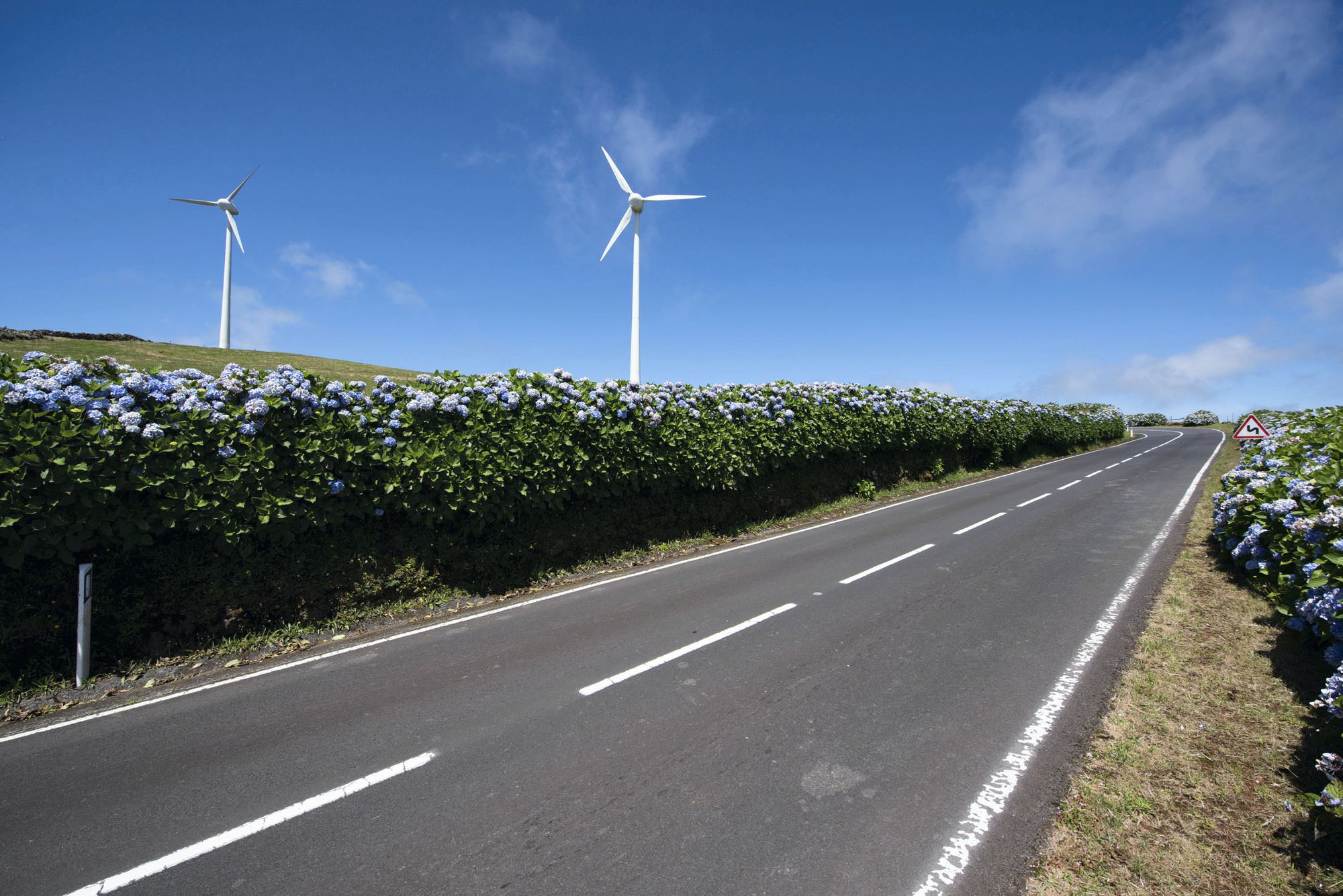 Der Beginn der Tour führt am Windpark der Insel vorbei