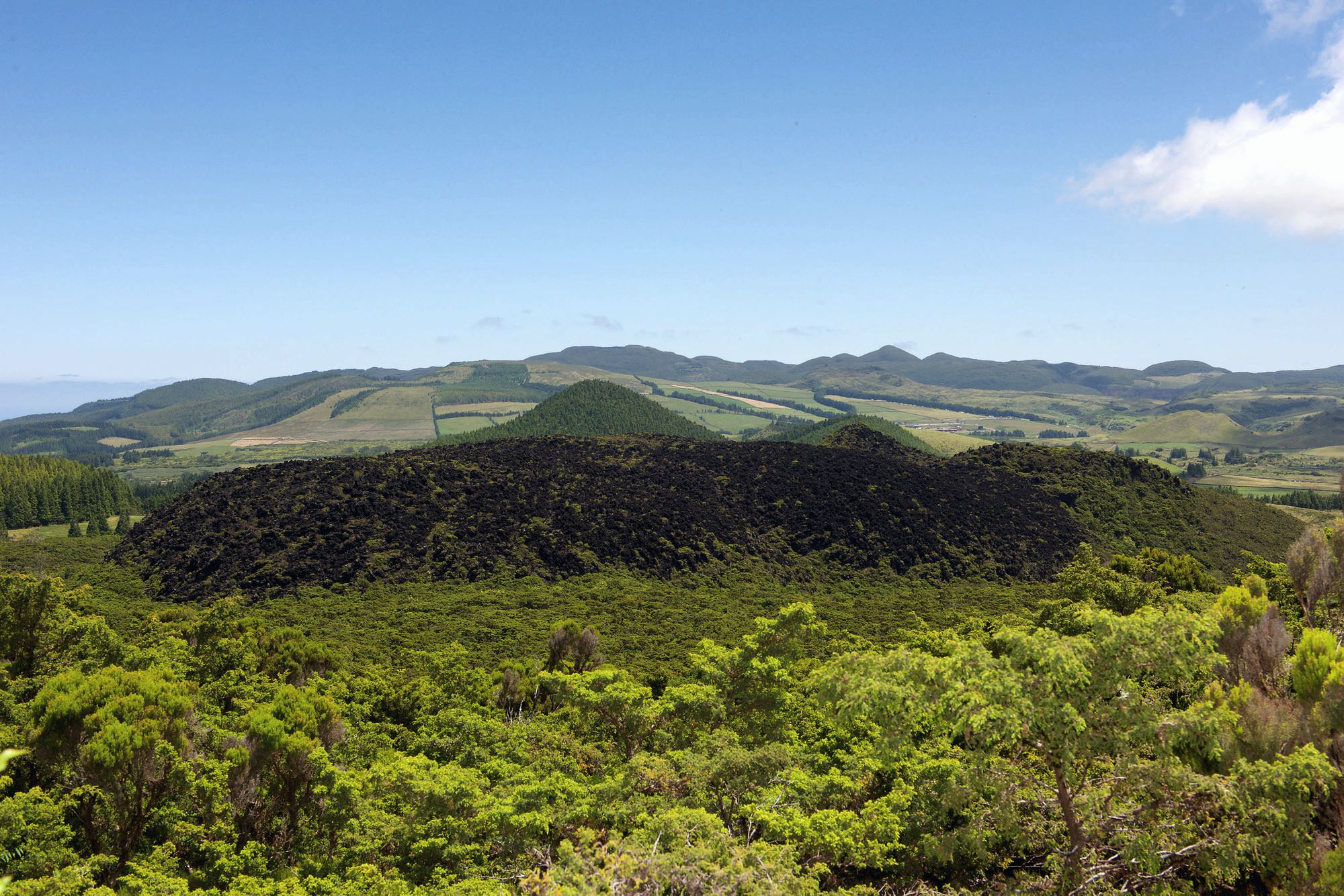 Die Mistérios Negros gleichen scharzen Maulwurfshügeln in der grünen Landschaft
